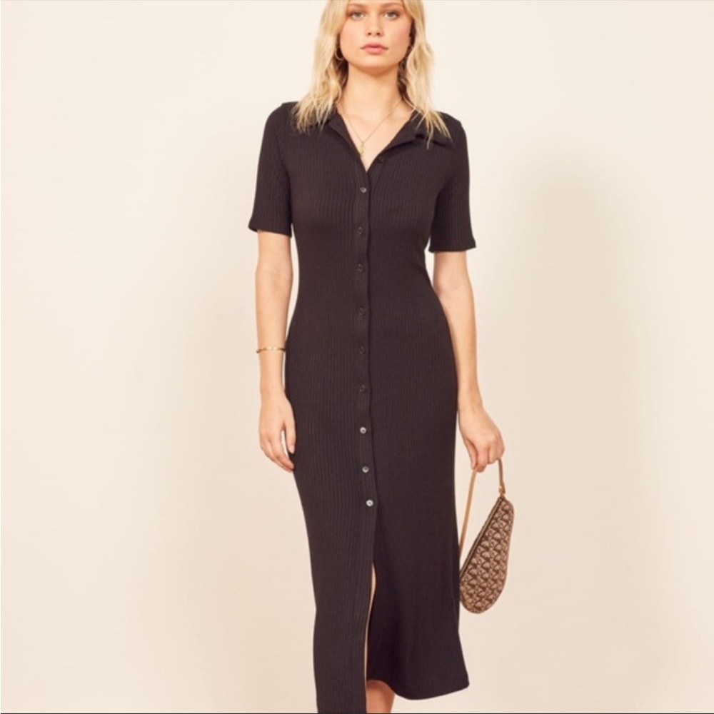 Reformation Betty Collared Button Ribbed Dress